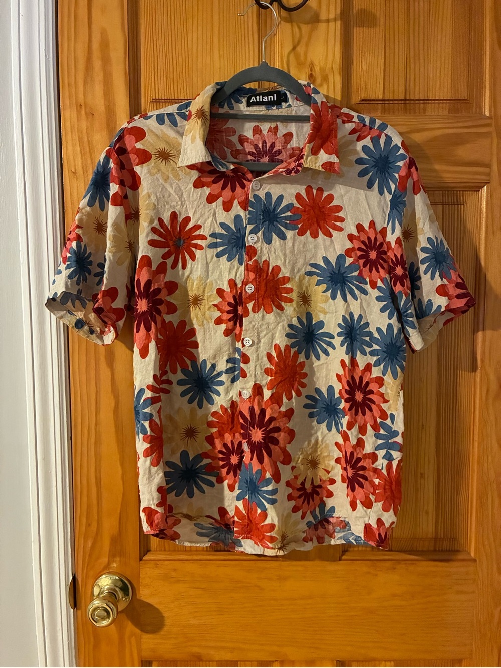 Atlanl Button-Down Shirt - Cream with Red & Blue Floral Print